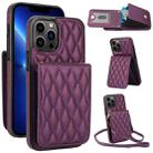 For iPhone 13 Pro YM015 Crossbody Rhombic Card Bag RFID Phone Case(Dark Purple) - 1