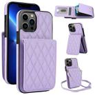 For iPhone 13 Pro YM015 Crossbody Rhombic Card Bag RFID Phone Case(Light Purple) - 1