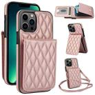For iPhone 13 Pro Max YM015 Crossbody Rhombic Card Bag RFID Phone Case(Rose Gold) - 1