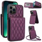 For iPhone 13 Pro Max YM015 Crossbody Rhombic Card Bag RFID Phone Case(Dark Purple) - 1