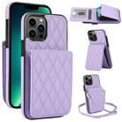 For iPhone 13 Pro Max YM015 Crossbody Rhombic Card Bag RFID Phone Case(Light Purple) - 1