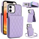 For iPhone 12 / 12 Pro YM015 Crossbody Rhombic Card Bag RFID Phone Case(Light Purple) - 1