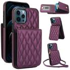 For iPhone 12 Pro Max YM015 Crossbody Rhombic Card Bag RFID Phone Case(Dark Purple) - 1