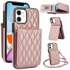 For iPhone 11 YM015 Crossbody Rhombic Card Bag RFID Phone Case(Rose Gold) - 1