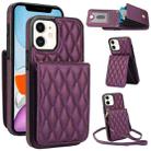 For iPhone 11 YM015 Crossbody Rhombic Card Bag RFID Phone Case(Dark Purple) - 1