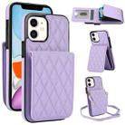 For iPhone 11 YM015 Crossbody Rhombic Card Bag RFID Phone Case(Light Purple) - 1