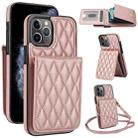 For iPhone 11 Pro YM015 Crossbody Rhombic Card Bag RFID Phone Case(Rose Gold) - 1