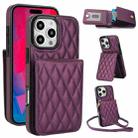 For iPhone 16 Pro Max YM015 Crossbody Rhombic Card Bag RFID Phone Case(Dark Purple) - 1