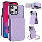 For iPhone 16 Pro Max YM015 Crossbody Rhombic Card Bag RFID Phone Case(Light Purple) - 1