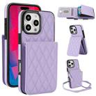 For iPhone 16 Pro YM015 Crossbody Rhombic Card Bag RFID Phone Case(Light Purple) - 1