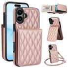 For iPhone 16 Plus YM015 Crossbody Rhombic Card Bag RFID Phone Case(Rose Gold) - 1