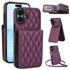 For iPhone 16 Plus YM015 Crossbody Rhombic Card Bag RFID Phone Case(Dark Purple) - 1