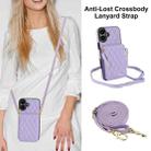 For iPhone 16 Plus YM015 Crossbody Rhombic Card Bag RFID Phone Case(Light Purple) - 3