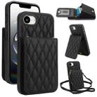 For iPhone 16e YM015 Crossbody Rhombic Card Bag RFID Phone Case(Black) - 1