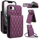 For iPhone 16e YM015 Crossbody Rhombic Card Bag RFID Phone Case(Dark Purple) - 1