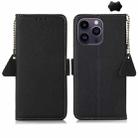 For iPhone 16 Pro Side-Magnetic TJ Genuine Leather RFID Phone Case(Black) - 1