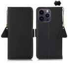 For iPhone 16 Pro Max Side-Magnetic TJ Genuine Leather RFID Phone Case(Black) - 1