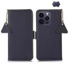 For iPhone 16 Pro Max Side-Magnetic TJ Genuine Leather RFID Phone Case(Blue) - 1