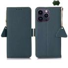 For iPhone 16 Pro Max Side-Magnetic TJ Genuine Leather RFID Phone Case(Green) - 1