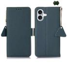 For iPhone 16 Side-Magnetic TJ Genuine Leather RFID Phone Case(Green) - 1