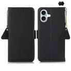 For iPhone 16 Plus Side-Magnetic TJ Genuine Leather RFID Phone Case(Black) - 1