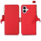 For iPhone 16 Plus Side-Magnetic TJ Genuine Leather RFID Phone Case(Red) - 1