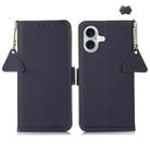 For iPhone 16 Plus Side-Magnetic TJ Genuine Leather RFID Phone Case(Blue) - 1