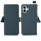 For iPhone 16 Plus Side-Magnetic TJ Genuine Leather RFID Phone Case(Green) - 1