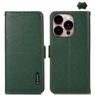 For iPhone 16 Pro Max KHAZNEH Side-Magnetic Litchi Genuine Leather RFID Case(Green) - 1