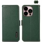 For iPhone 16 Pro KHAZNEH Side-Magnetic Litchi Genuine Leather RFID Case(Green) - 1