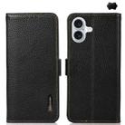 For iPhone 16 Plus KHAZNEH Side-Magnetic Litchi Genuine Leather RFID Case(Black) - 1