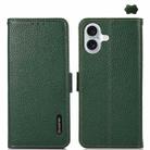 For iPhone 16 Plus KHAZNEH Side-Magnetic Litchi Genuine Leather RFID Case(Green) - 1