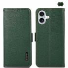 For iPhone 16 KHAZNEH Side-Magnetic Litchi Genuine Leather RFID Case(Green) - 1
