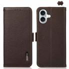 For iPhone 16 KHAZNEH Side-Magnetic Litchi Genuine Leather RFID Case(Brown) - 1