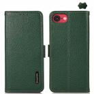 For iPhone SE 2024 KHAZNEH Side-Magnetic Litchi Genuine Leather RFID Case(Green) - 1