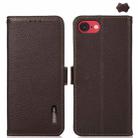 For iPhone 16e KHAZNEH Side-Magnetic Litchi Genuine Leather RFID Case(Brown) - 1