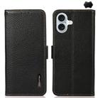 For iPhone 17 KHAZNEH Side-Magnetic Litchi Genuine Leather RFID Case(Black) - 1