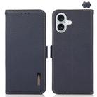 For iPhone 17 KHAZNEH Side-Magnetic Litchi Genuine Leather RFID Case(Blue) - 1