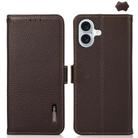 For iPhone 17 KHAZNEH Side-Magnetic Litchi Genuine Leather RFID Case(Brown) - 1