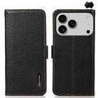 For iPhone 17 Pro KHAZNEH Side-Magnetic Litchi Genuine Leather RFID Case(Black) - 1