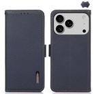 For iPhone 17 Pro KHAZNEH Side-Magnetic Litchi Genuine Leather RFID Case(Blue) - 1