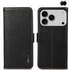 For iPhone 17 Pro Max KHAZNEH Side-Magnetic Litchi Genuine Leather RFID Case(Black) - 1