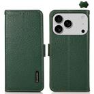 For iPhone 17 Pro Max KHAZNEH Side-Magnetic Litchi Genuine Leather RFID Case(Green) - 1