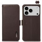 For iPhone 17 Pro Max KHAZNEH Side-Magnetic Litchi Genuine Leather RFID Case(Brown) - 1