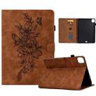 For iPad Pro 11 2024 Peony Butterfly Embossed Leather Smart Tablet Case(Brown) - 1