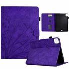 For iPad Pro 11 2024 Fortune Tree Embossed Leather Smart Tablet Case(Purple) - 1