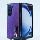 For Samsung Galaxy Z Fold5 Three Parts Flash Diamond Fold PC Phone Case with Lanyard(Purple) - 1