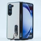 For Samsung Galaxy Z Fold5 Three Parts Flash Diamond Fold PC Phone Case with Lanyard(Silver) - 1