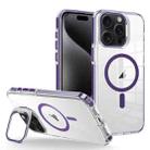 For iPhone 15 Pro Max J2 High Transparent MagSafe Magnetic Frame Holder Phone Case(Dark Purple) - 1