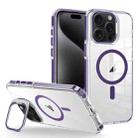For iPhone 15 Pro J2 High Transparent MagSafe Magnetic Frame Holder Phone Case(Dark Purple) - 1